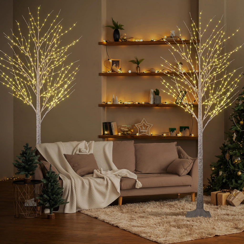 2 Pack 8FT 132 LED Warm White Lighted Birch Tree C5941