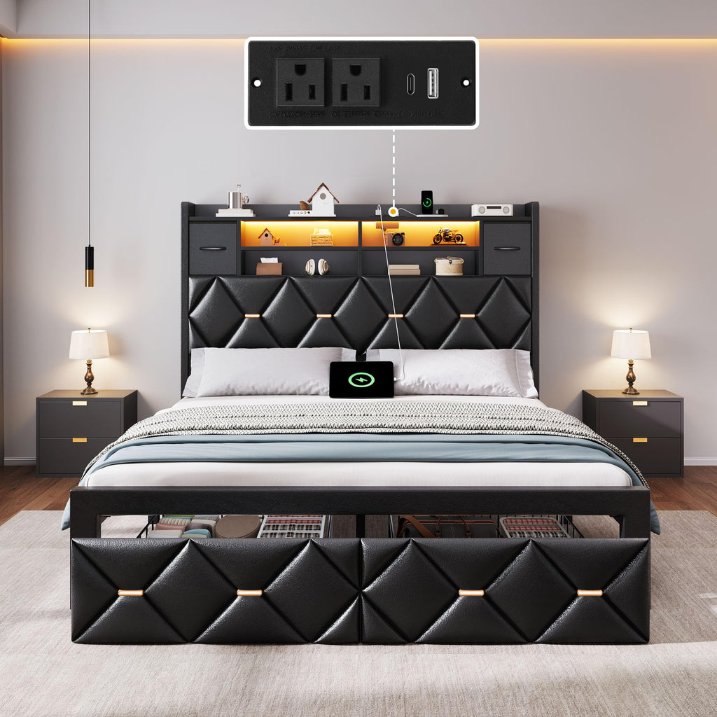 Full Size Bed Frame with 2 Storage Drawers G415