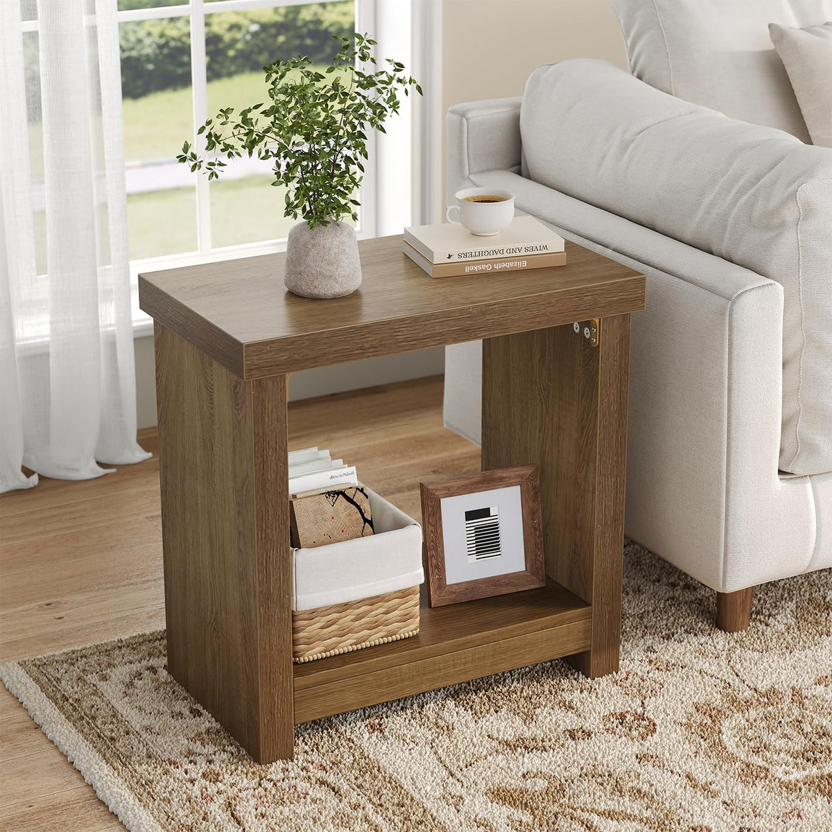 Brown Set of 2 End Tables with Storage Shelves L716
