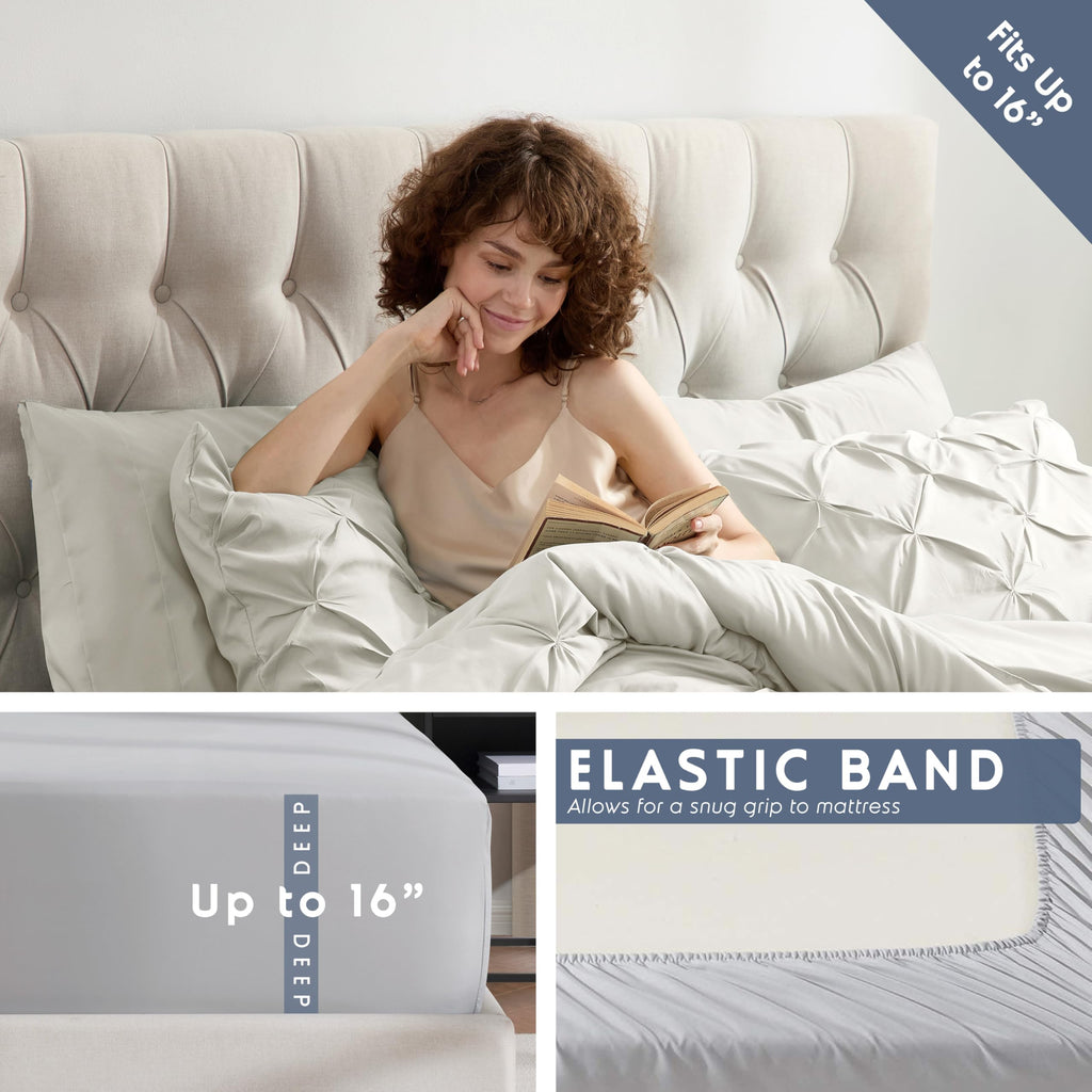 Off White Pinch Pleated 9 Piece King Comforter Set P677