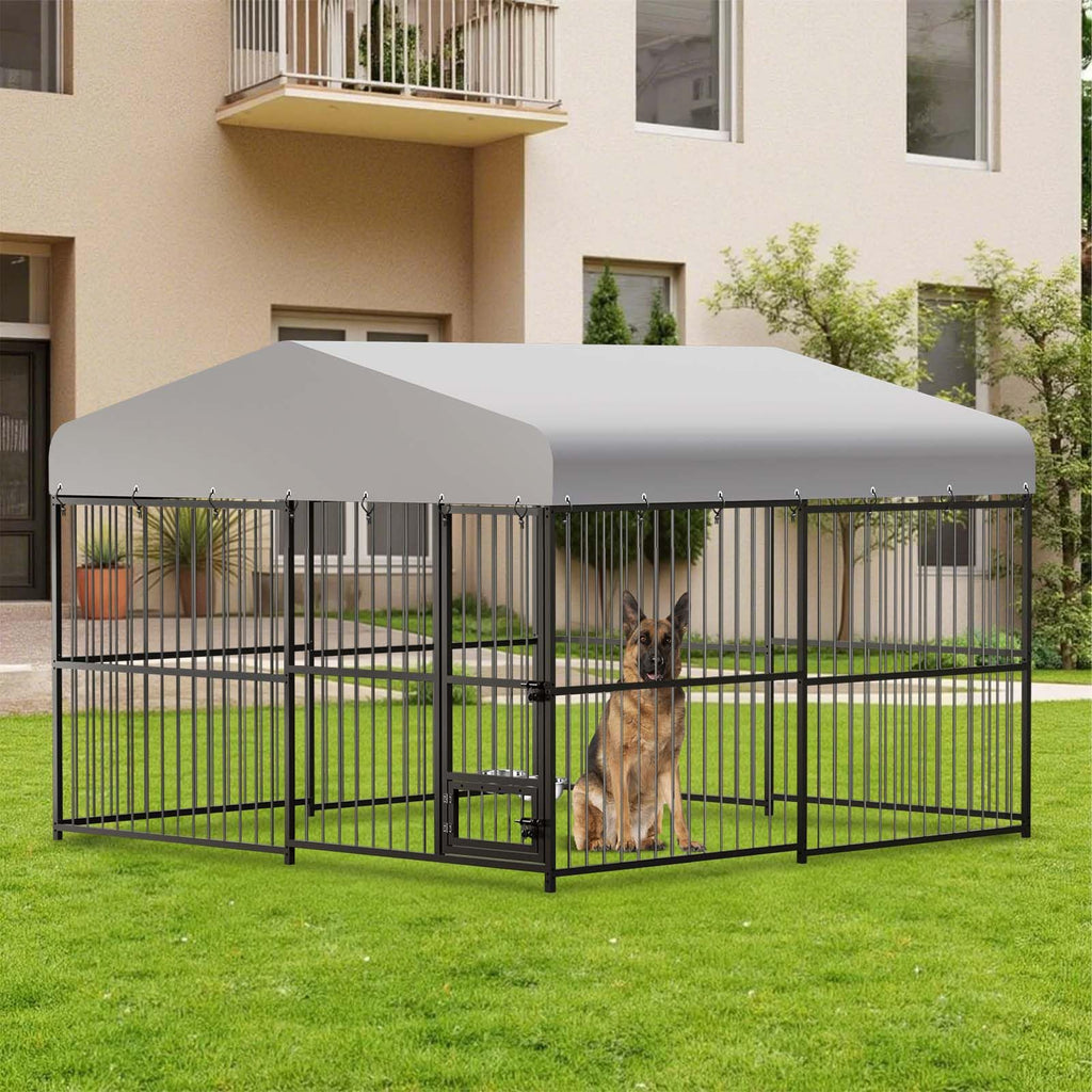 10x10x6 ft Heavy-Duty Outdoor Dog Kennel with Roof E472