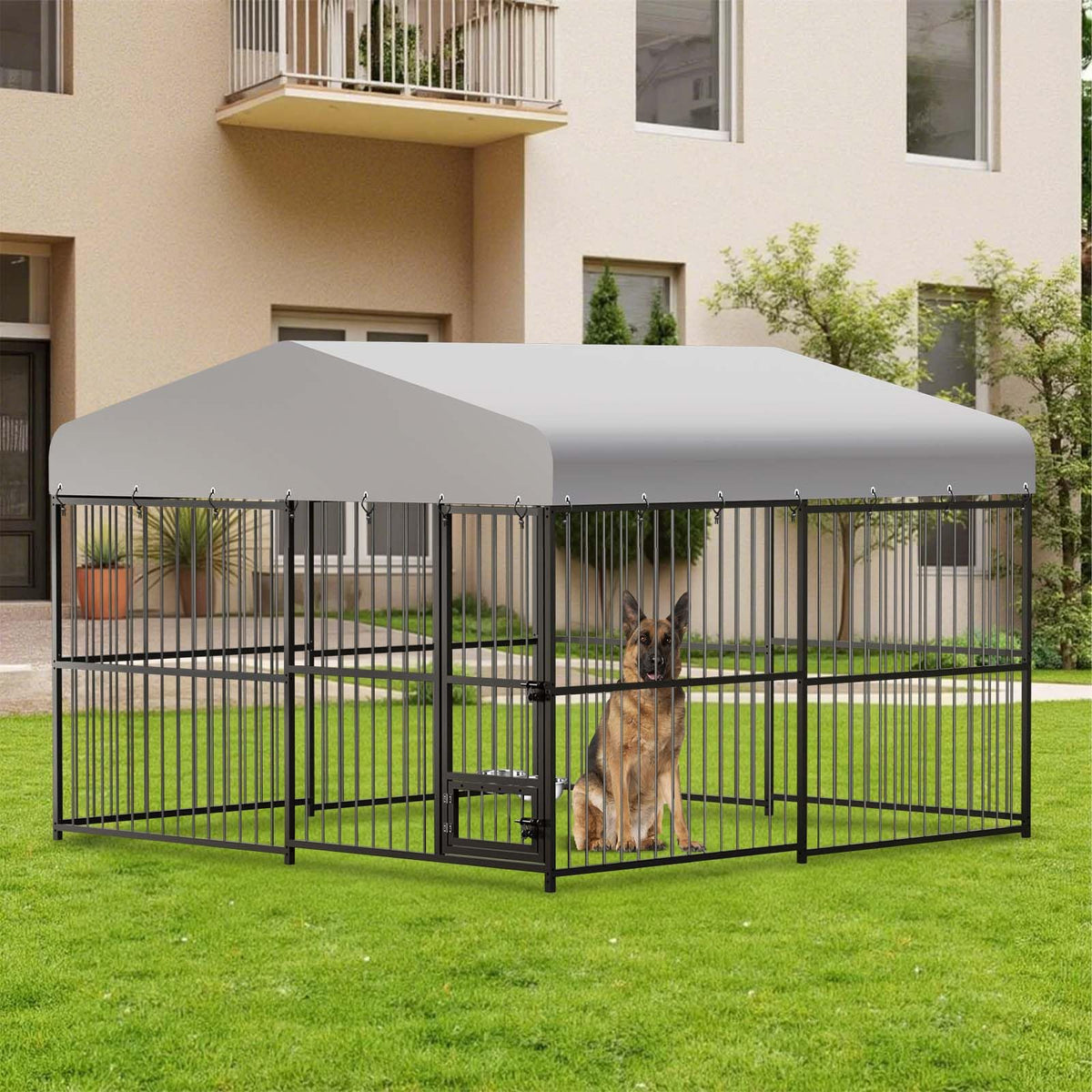 10x10x6 ft Heavy-Duty Outdoor Dog Kennel with Roof E472