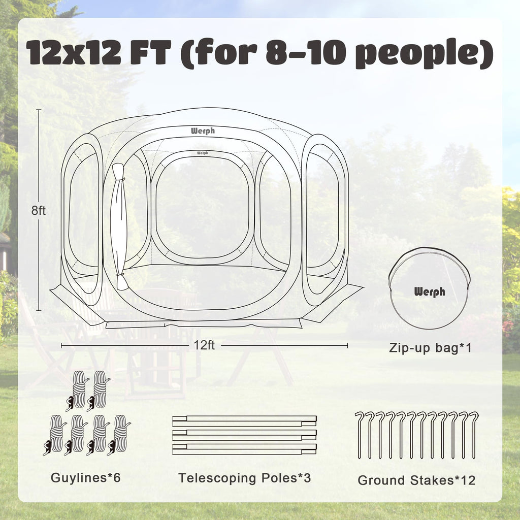 12x12 Pop Up Screen Tent, Mosquito Net Gazebo, UV Resistant, Beige L85293