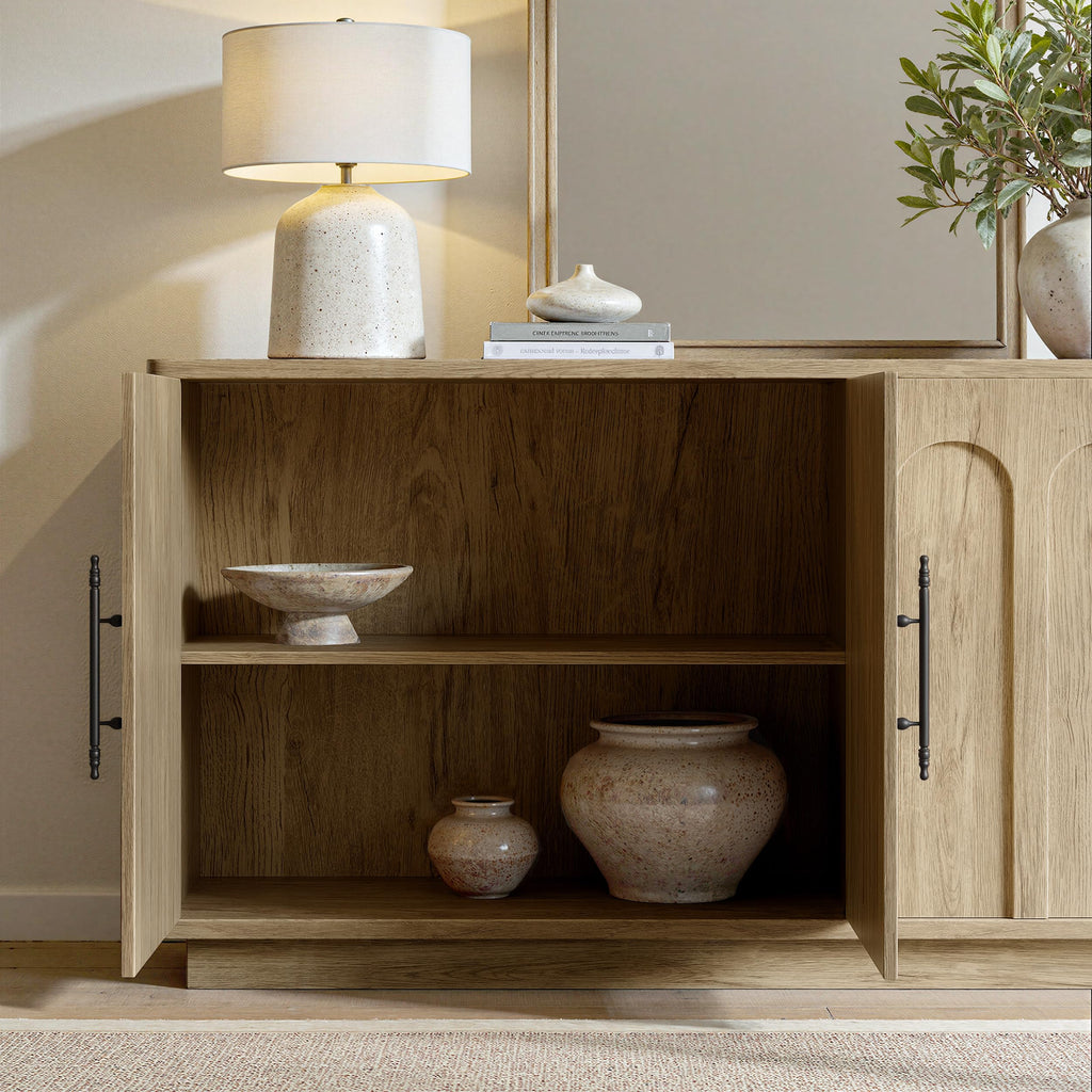 67" Arched Oak Sideboard Buffet Cabinet with Storage F7960