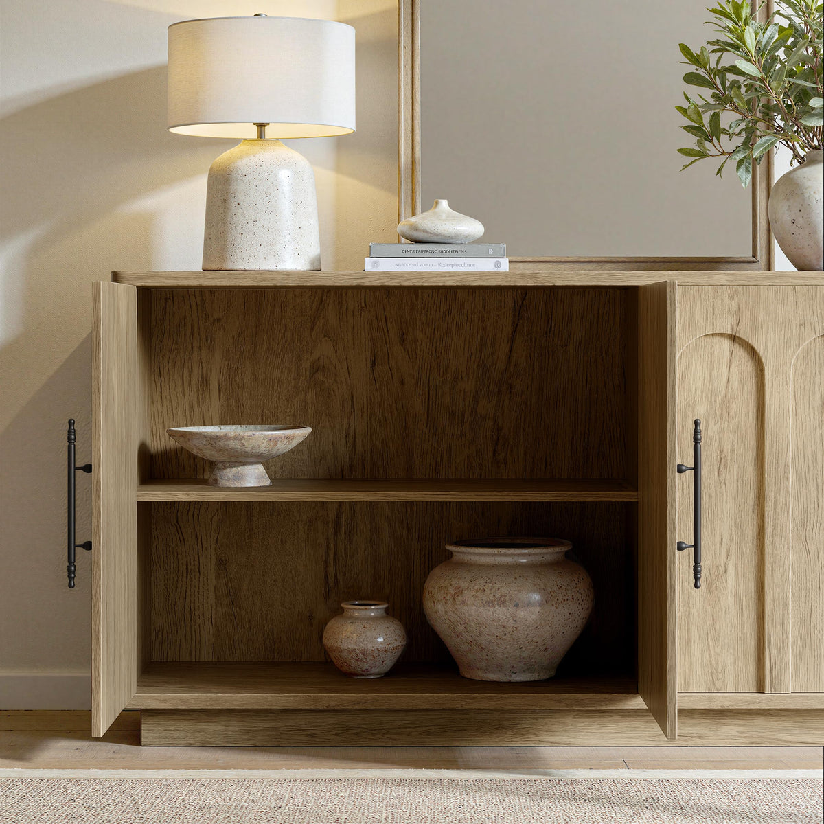 67" Arched Oak Sideboard Buffet Cabinet with Storage F7960