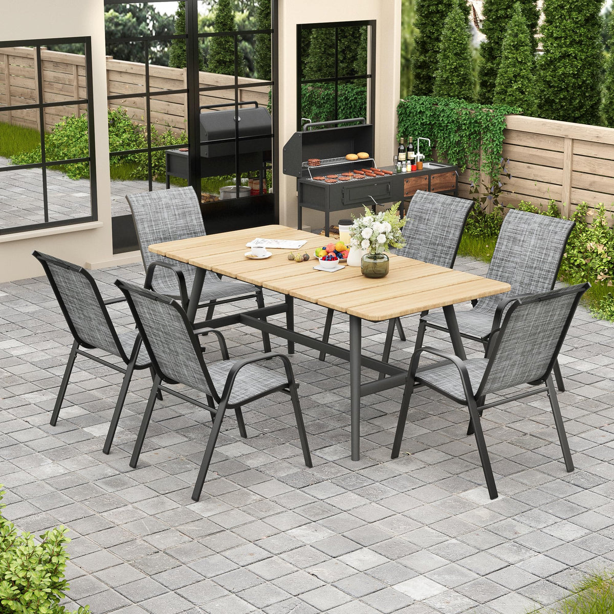 Grey Set of 4 Stackable Textilene Metal Patio Chairs X528348
