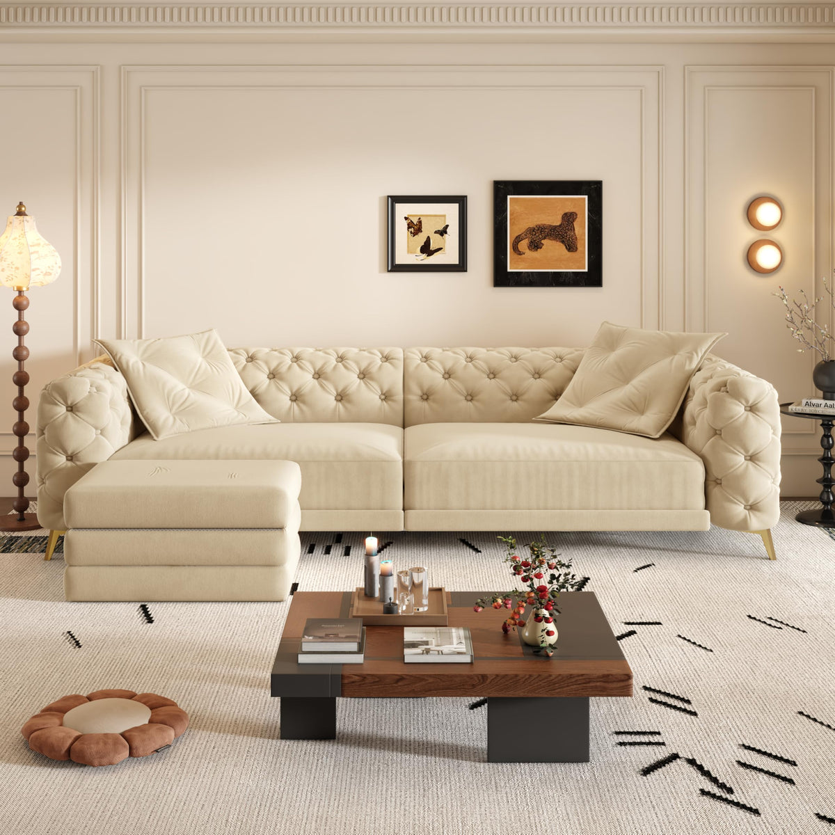 98" King Size Velvet Convertible Sofa Bed with Ottoman M3422