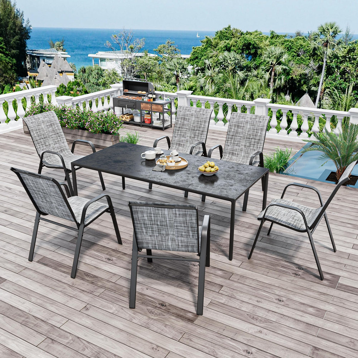 Grey Set of 4 Stackable Textilene Metal Patio Chairs X528348