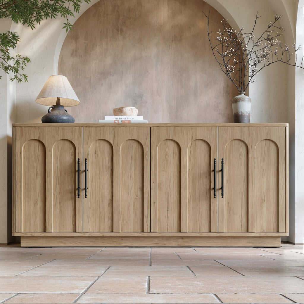 67" Arched Oak Sideboard Buffet Cabinet with Storage F7960