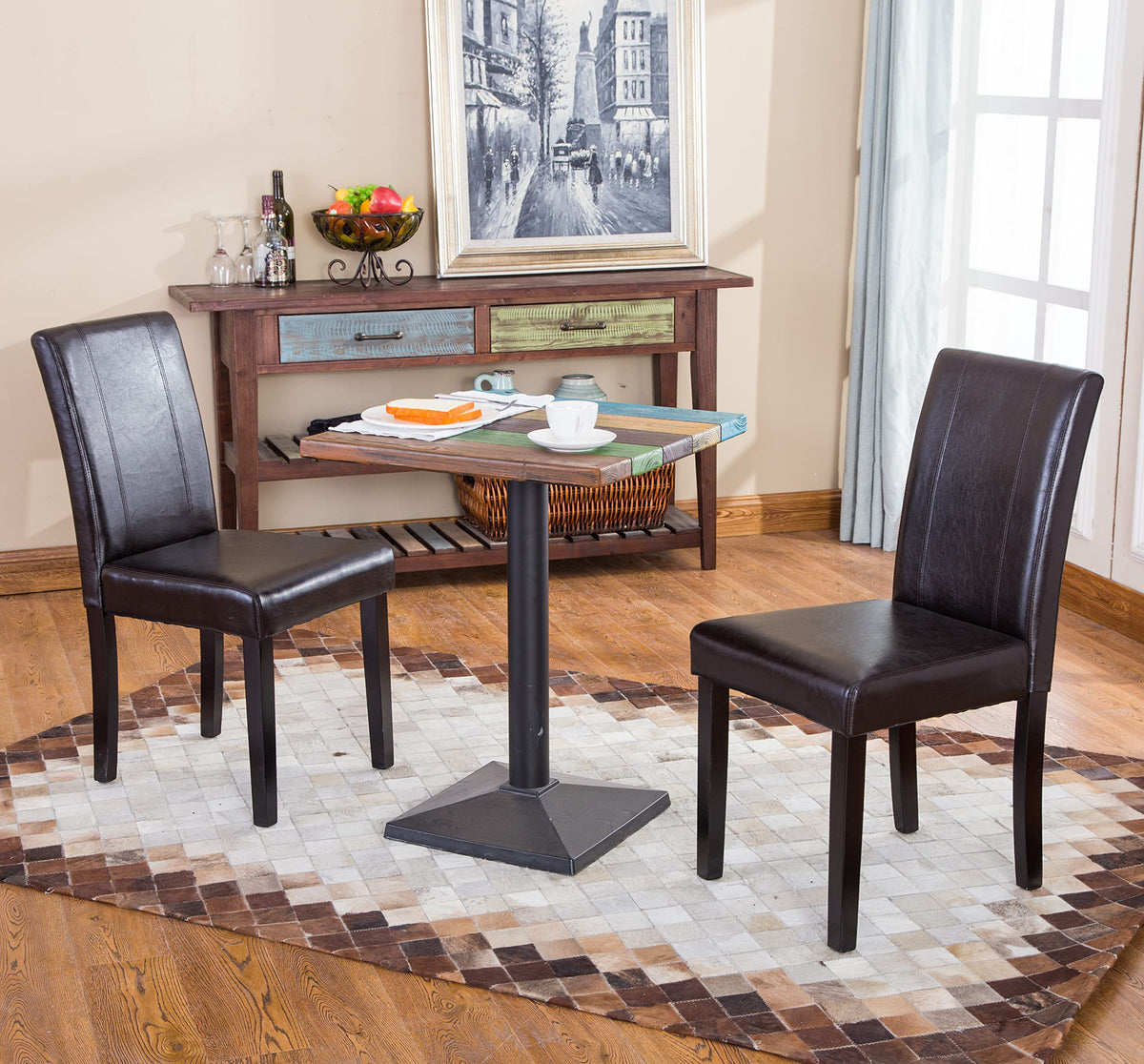 Brown Faux Leather Solid Wood Parson Chairs, Set of 2 P92212