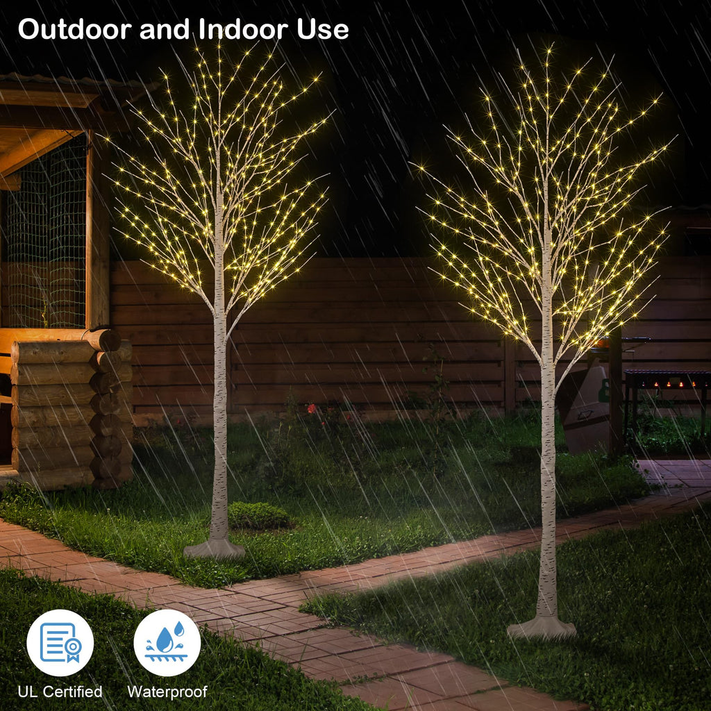 2 Pack 8FT 132 LED Warm White Lighted Birch Tree C5941