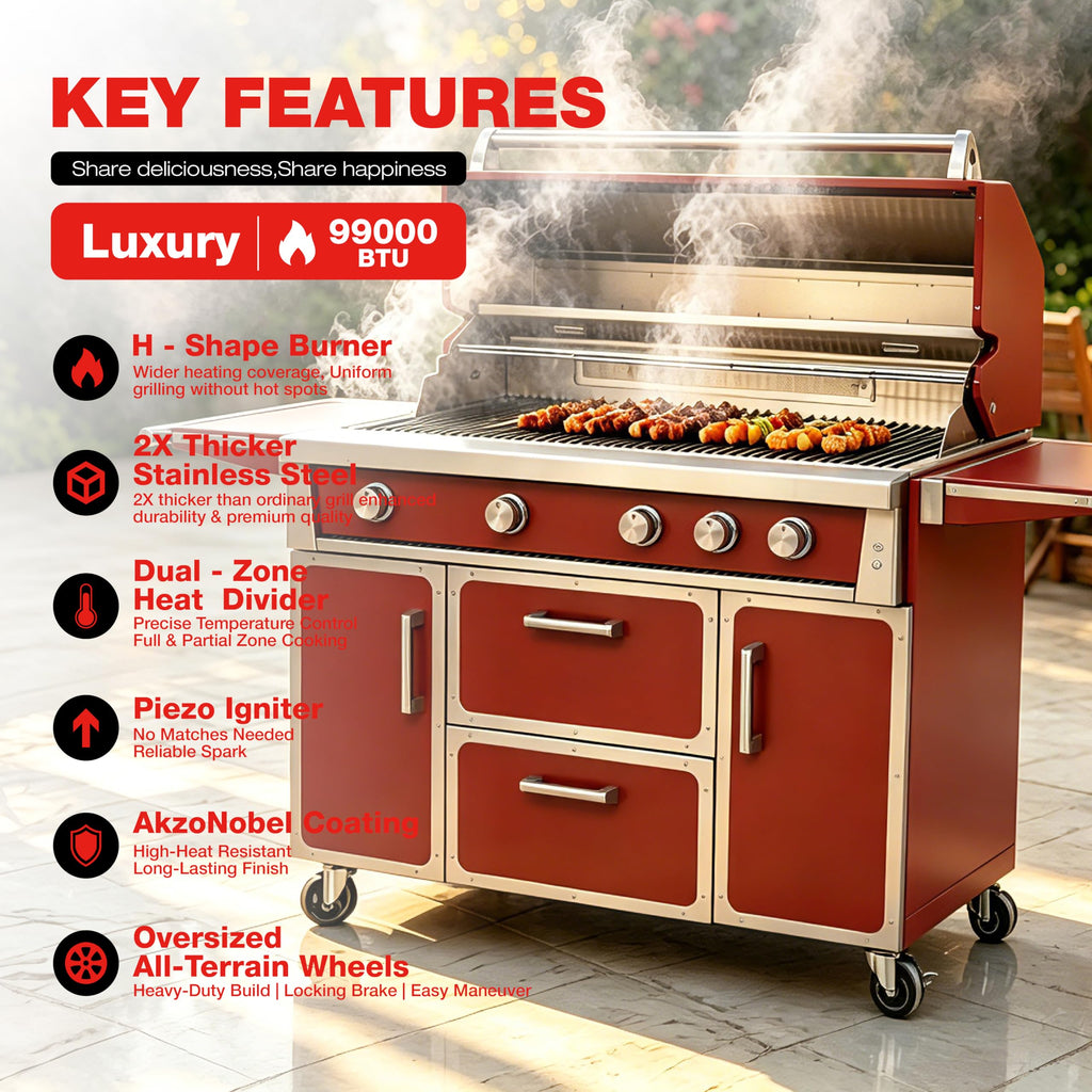 49" 5-Burner Red Propane Gas BBQ Grill J328837