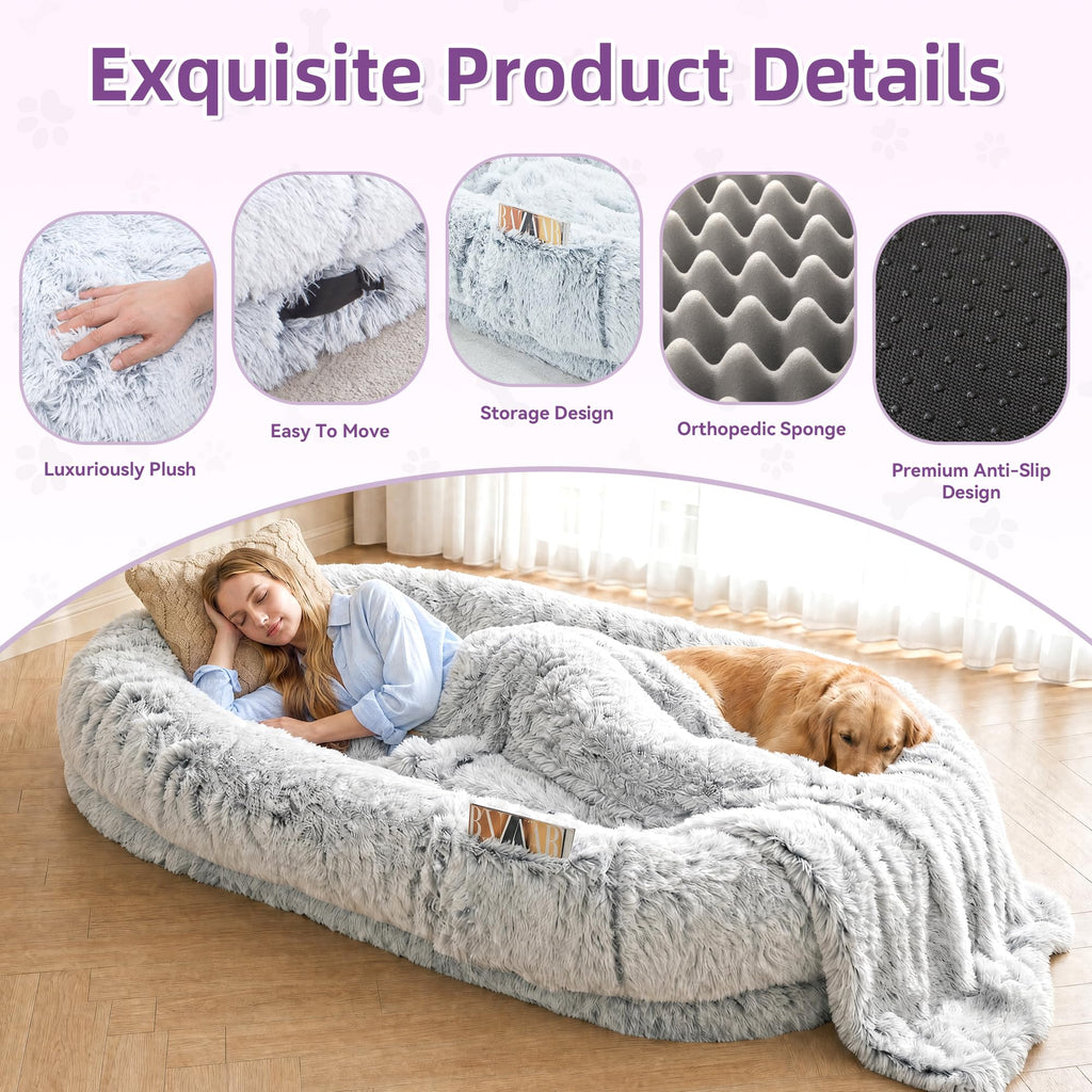 Grey Human Dog Bed 71''x45''x12'' F648