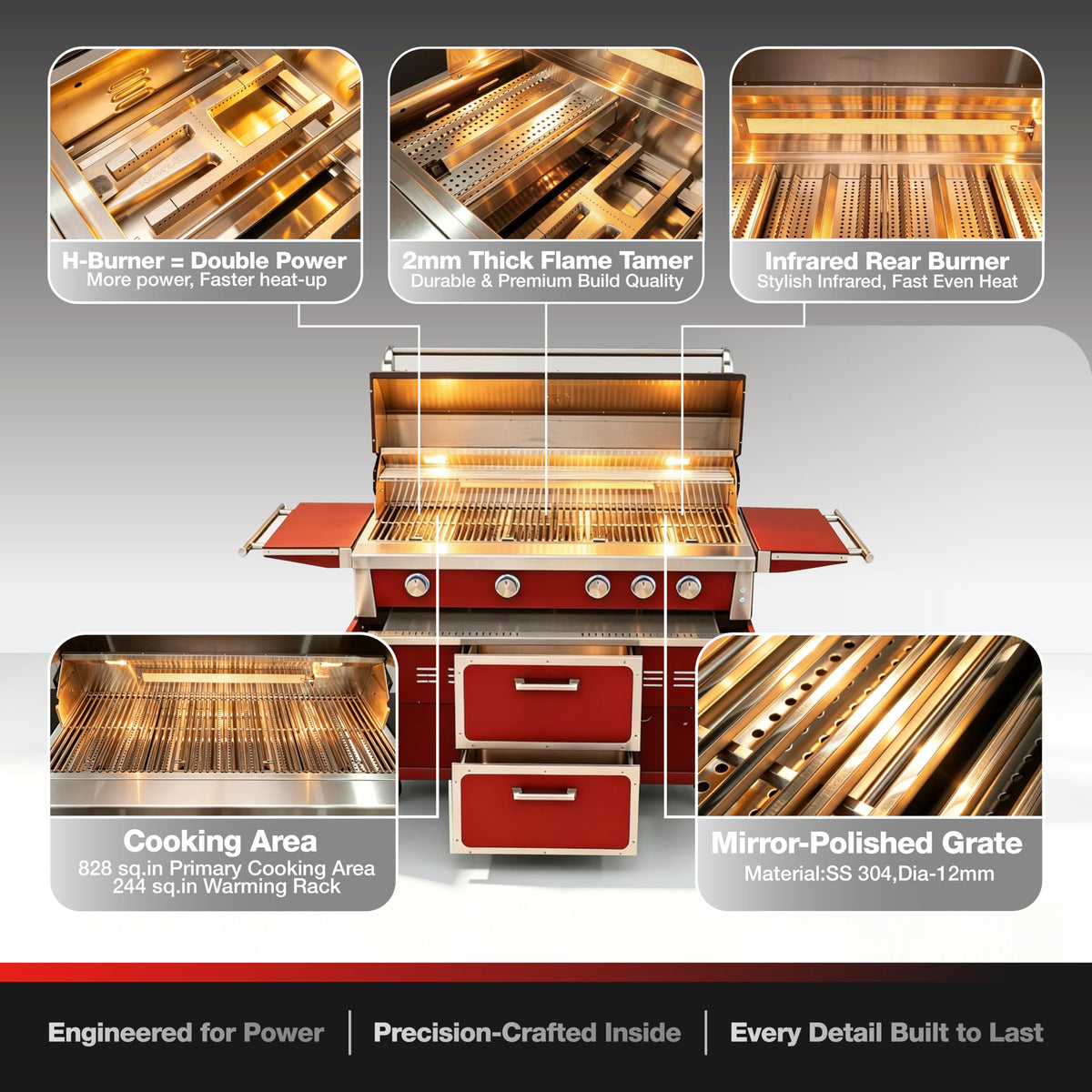 49" 5-Burner Red Propane Gas BBQ Grill J328837