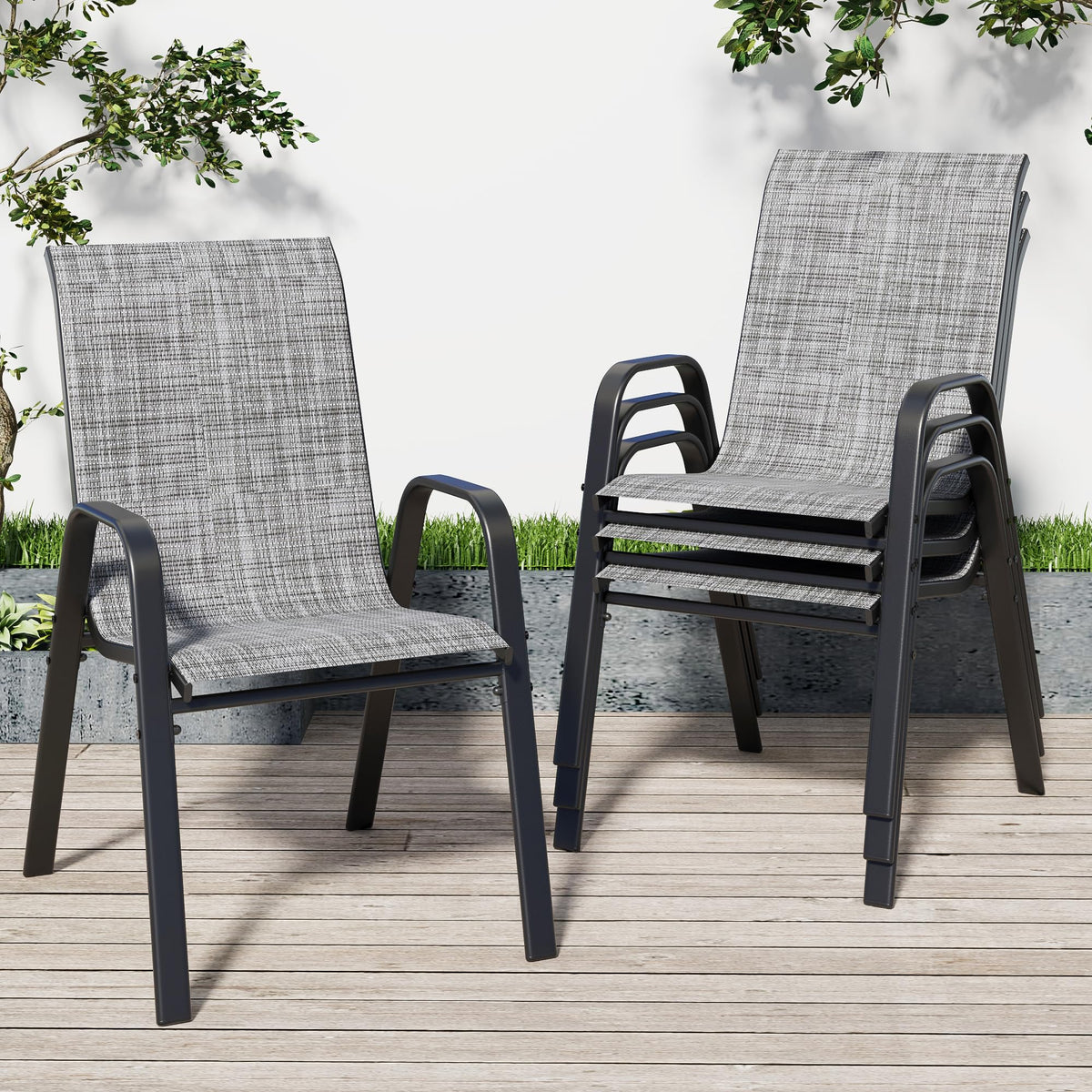 Grey Set of 4 Stackable Textilene Metal Patio Chairs X528348