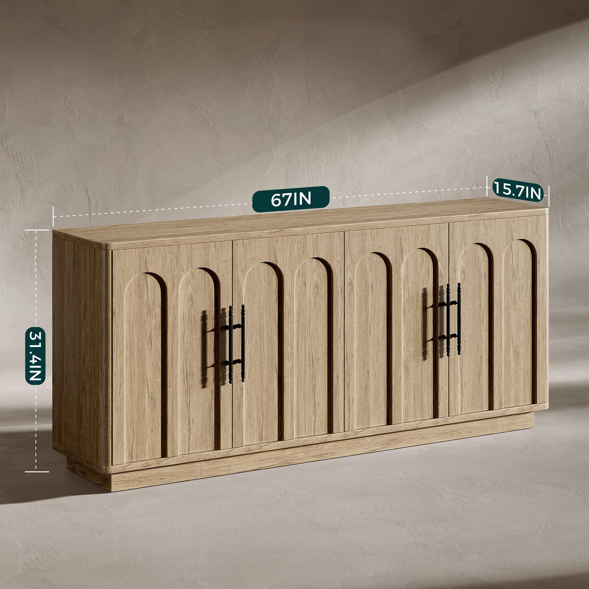 67" Arched Oak Sideboard Buffet Cabinet with Storage F7960