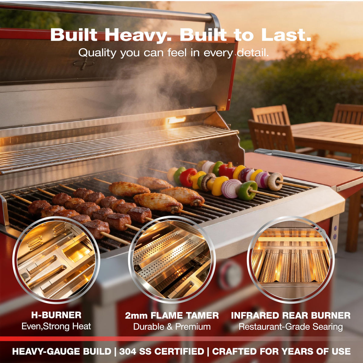 49" 5-Burner Red Propane Gas BBQ Grill J328837