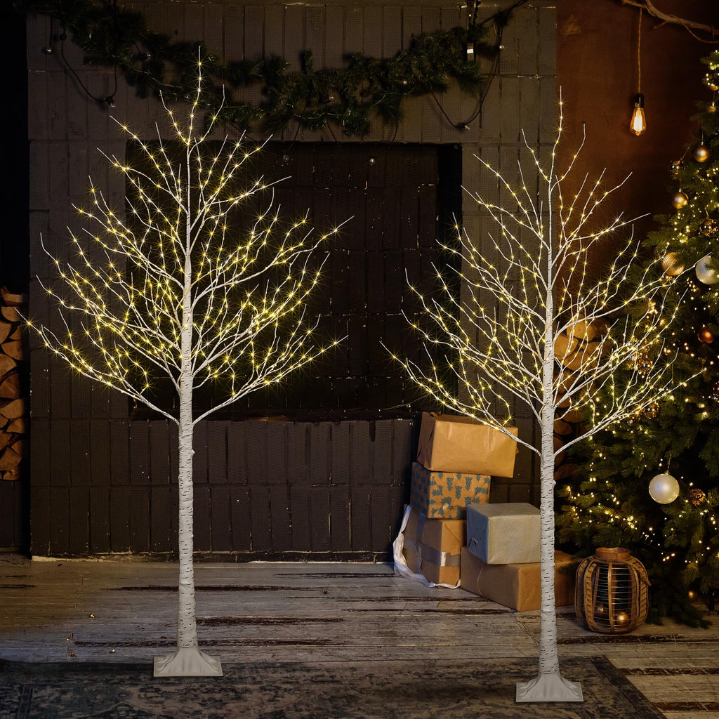 2 Pack 8FT 132 LED Warm White Lighted Birch Tree C5941