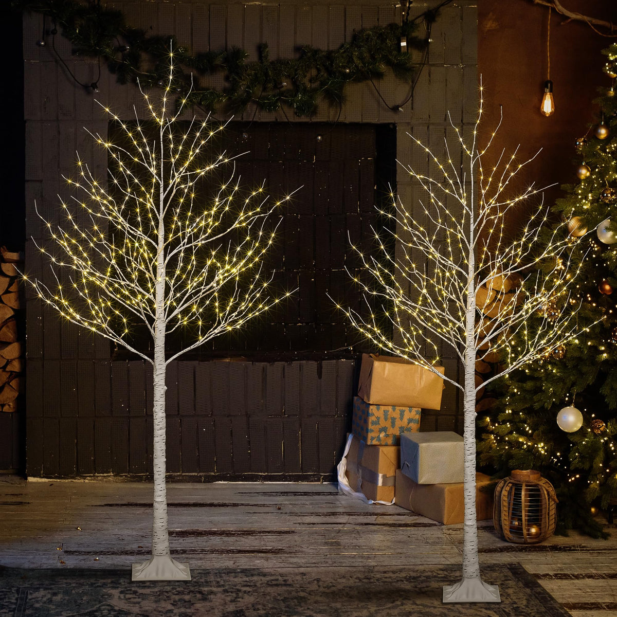 2 Pack 8FT 132 LED Warm White Lighted Birch Tree C5941
