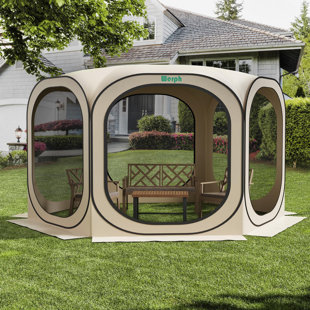 12x12 Pop Up Screen Tent, Mosquito Net Gazebo, UV Resistant, Beige L85293