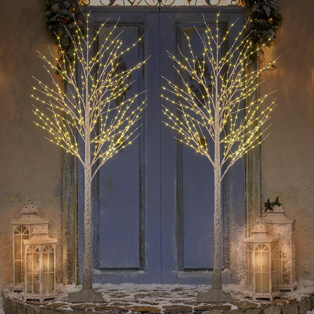 2 Pack 8FT 132 LED Warm White Lighted Birch Tree C5941
