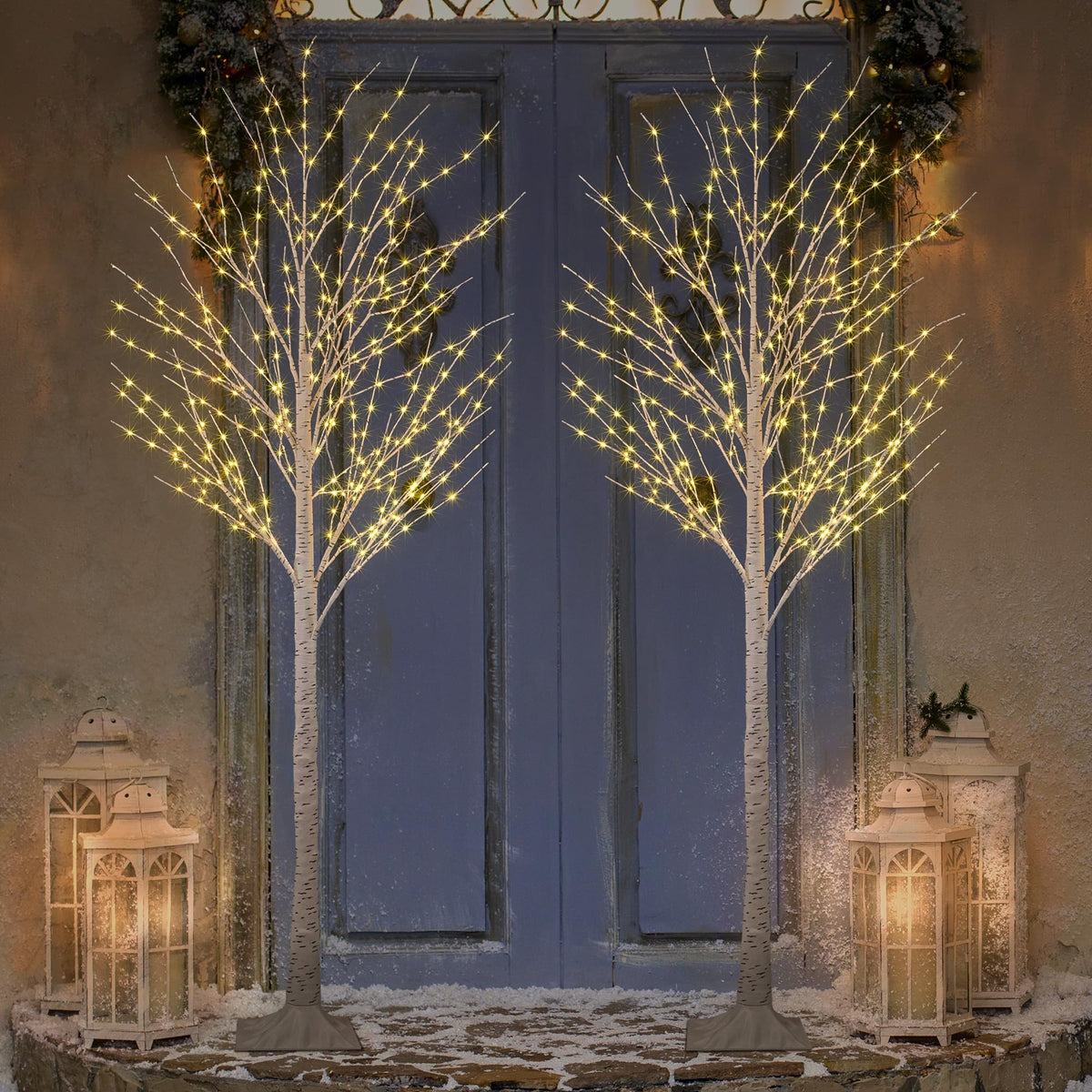 2 Pack 8FT 132 LED Warm White Lighted Birch Tree C5941